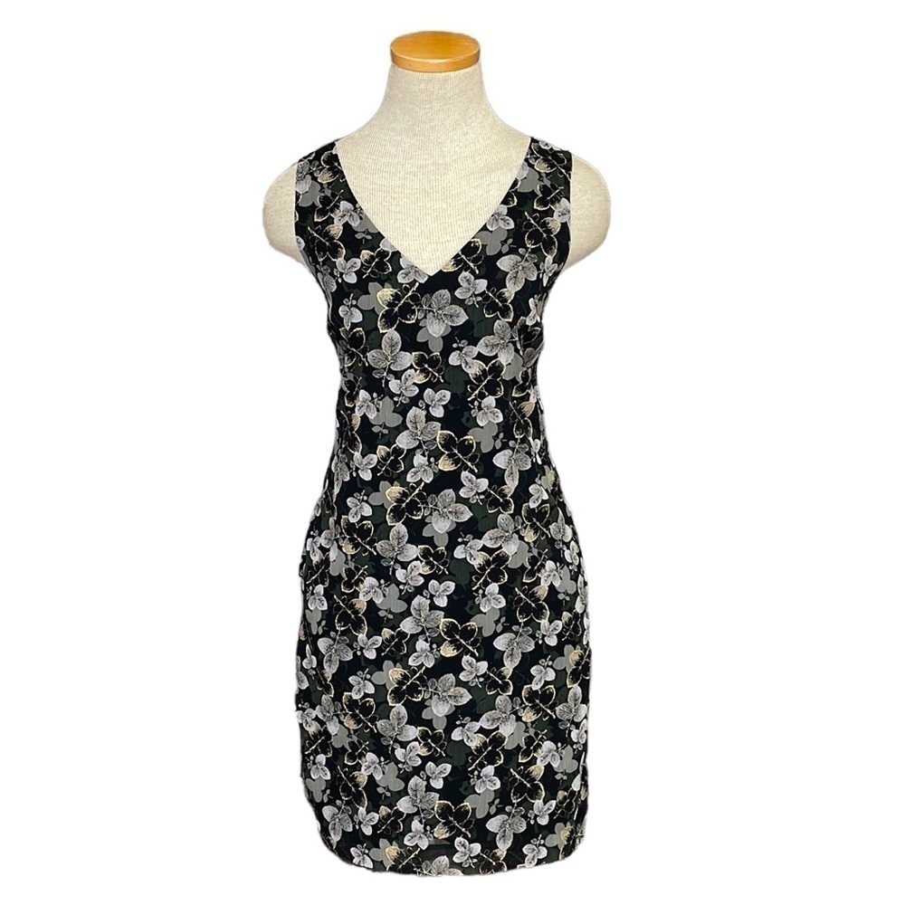 Banana Republic Dress NWT Sheath Sleeveless Black Gray Gold Floral Pockets 0